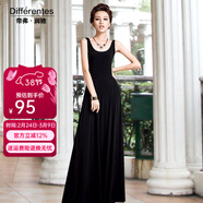 帝弗潤馳 2019新款無(wú)袖打底針織連衣裙 修身拖地長(cháng)裙 春夏純色打底女裙 黑色 L
