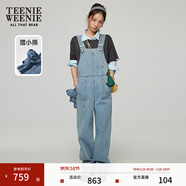 Teenie Weenie小熊女裝背帶褲春季復古學(xué)院時(shí)尚牛仔長(cháng)褲子 淺藍色 S
