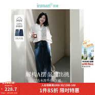 茵曼（INMAN）復古分割設計牛仔裙洗水A字寬松顯瘦半身裙子 深牛仔藍 M