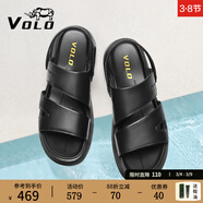 VOLO犀牛涼鞋夏季新款沙灘鞋戶(hù)外鏤空皮鞋透氣休閑鞋涼拖兩穿 黑色 【頭層細摔紋牛皮】 42