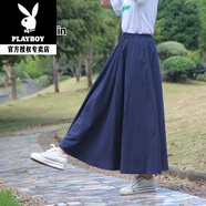 花花公子（PLAYBOY）2025春夏新款文藝純色亞麻半身裙大擺裙波西米亞棉麻顯瘦素色長(cháng)裙 2024酒紅色2025 均碼 (裙長(cháng)80CM)