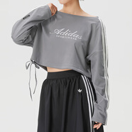 阿迪達斯（adidas）長(cháng)袖T恤女裝2026春季新款運動(dòng)服針織透氣短款露肩上衣KX8971 KX8924灰色純棉 XS 推薦70-85斤