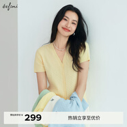 伊芙麗（eifini）朱珠代言【夏季薄款全新升級】高智麻花毛衣短袖針織衫女 黃色 短袖V領(lǐng)現貨 S 80-105斤