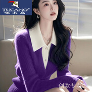 啄木鳥(niǎo)（TUCANO）翻領(lǐng)短款毛衣針織衫上衣女秋冬季2025新款時(shí)尚百搭洋氣長(cháng)袖打底衫 紫色 2XL 建議130-140斤