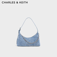 CHARLES&KEITH柔軟拉鏈式褶皺單肩包腋下包包女包女士新年生日禮物CK2-40782472 Denim Blue牛仔藍色CK2-40782472-1 S