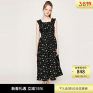 moussy&sly田園風(fēng)碎花無(wú)袖方領(lǐng)收腰長(cháng)裙連衣裙030ISZ33-3431 混合黑色027 M