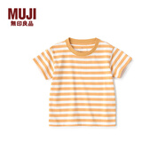 MUJI MUJI 嬰童 圓領(lǐng)條紋短袖T恤 童裝打底衫兒童 CC23AA4S 淺橙色條紋 80 /48A