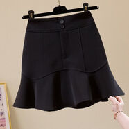 高腰a字魚(yú)尾半身裙女夏季2023白色韓版短裙設計感西裝荷葉邊裙子 黑色 XS