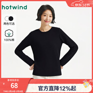 熱風(fēng)（Hotwind）長(cháng)袖t恤純色內搭女春季新款女士基礎舒適柔軟親膚棉打底衫女上衣 01黑色(無(wú)彈)F09W26500 L