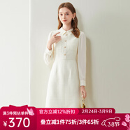 經(jīng)典故事（JANE STORY）洋氣小香風(fēng)高級感連衣裙女秋季2025新款拼接裙子白色知性中長(cháng)裙 米杏金色 M