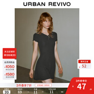 UR夏季新款女裝休閑簡(jiǎn)約紐扣木耳邊短袖連衣裙UWB750003 正黑 XS