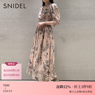 SNIDEL秋冬氣質(zhì)淑女泡泡袖堆領(lǐng)束腰百褶雪紡印花連衣裙SWFO234120 粉色 S （0）