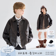 Mucmukn【摩卡畫(huà)報】復古翻領(lǐng)皮衣外套做舊手工擦色美式夾克男女童秋新款 棕色（絎棉） M54ZW5207N 170 cm