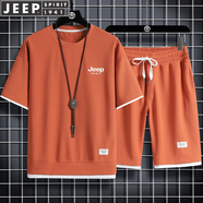 JEEP SPIRIT吉普短袖T恤男短褲運(yùn)動(dòng)套裝休閑兩件套夏季商務(wù)中青年 桔色 2XL (160斤-180斤)