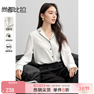 尚都比拉舒適通勤慵懶風(fēng)正肩平駁領(lǐng)玫瑰圖案單排扣柔滑長(cháng)袖外穿襯衫 米白色 XL