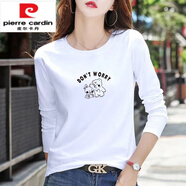 皮爾卡丹（pierre cardin）純i棉打底衫長(cháng)袖t恤女2026春秋季新款百搭時(shí)尚秋衣寬松大i碼上衣 白長(cháng)袖小可愛(ài) L -115斤
