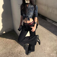 復古長(cháng)袖牛仔襯衫外套女士春季新款今年流行辣妹修身上衣 牛仔藍襯衫 S
