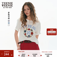 Teenie Weenie小熊女裝T恤夏季清新活力甜美刺繡圓領(lǐng)短袖 象牙白 L