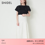 SNIDEL春夏甜美百搭純色荷葉邊袖圓領(lǐng)T恤上衣SWCT242123 黑色 均碼 （F）