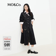 MO&Co.連衣裙2026春新品洗水竹節肌理蘭黑牛仔裙收腰附腰帶MBF1DRS017 牛仔藍色 M /165