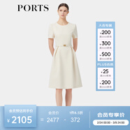 PORTS寶姿春季新品女裝優(yōu)雅純色通勤腰帶裝飾束腰短袖連衣裙 奶白色-1 M (6)