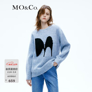MO&Co.原創(chuàng  )LOGO羊毛混紡毛衣慵懶中長(cháng)款上衣寬松毛衣外套摩安珂新年紅 天藍色-第2批 M 165