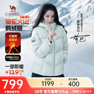 駱駝火山PRO鵝絨服明星同款秋冬新款戶(hù)外連帽保暖面包羽絨服 江南綠 男女同款 XS