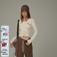 CHUU字母刺繡針織衫女2025秋季新品撞色套頭打底彩虹扣長(cháng)袖毛衣 米白色 均碼