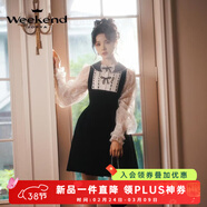 卓雅周末（JORYA weekend）謝安然同款|24秋復古宮廷娃娃領(lǐng)蝴蝶結蕾絲拼絲絨連衣裙 黑色 S