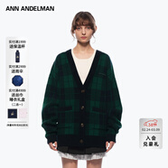 ANN ANDELMAN格紋毛衣粗線(xiàn)秋冬加厚寬松V領(lǐng)針織開(kāi)衫外套 綠色 XS