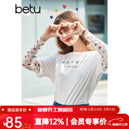 betu百圖女裝新疆棉印花長(cháng)袖T恤女假兩件網(wǎng)紗袖春夏新款上衣潮2103T62 白色 XS XS