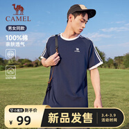 駱駝（CAMEL）夏日純棉T神男女寬松圓領(lǐng)短袖上衣T恤 C36BAXLN090 墨藍/白 XS