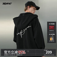 BJHG不計后果春季簡(jiǎn)約刺繡加絨開(kāi)衫連帽衛衣男潮牌歐美風(fēng)寬松情侶外套 黑色 XL