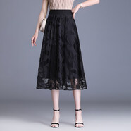 夏典素訂女王（SE.PSTP）黑色女士歐根紗半身裙女夏紗裙小個(gè)子長(cháng)裙網(wǎng)紗半裙媽媽日單短裙 樹(shù)葉花（裙長(cháng)78cm） L 腰圍2尺1