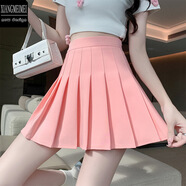 鄉美媚西裝料抗皺百褶裙春夏女高腰大碼顯瘦學(xué)院風(fēng)a字裙秋冬半身裙短裙 粉紅色 XS