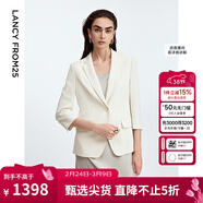 朗姿三醋酸Basic衣櫥白色女士小西裝外套夏新款西服明星同款 米白色3 M