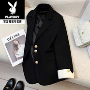 花花公子（PLAYBOY）2025春裝新款設計感薄荷綠西裝外套女韓系洋氣休閑小西服 2025黑色 常規 XL 建議125-150斤