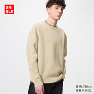優(yōu)衣庫男裝女裝羅紋圓領(lǐng)針織衫/長(cháng)袖毛衣毛衫481722 478548 481722/31米色 L