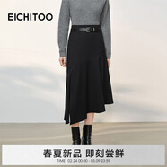 愛(ài)居兔（EICHITOO）美式復古半身裙女2026年春季新款不規則設計中長(cháng)單裙EQDDJ1R001A 黑色01 L