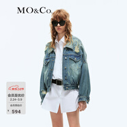 MO&Co.牛仔外套春秋土耳其棉寬松廓形手縫鉆飾破洞蝙蝠袖藍色摩安珂 牛仔藍色 L 170