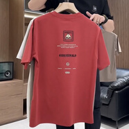 定原2026新款短袖t恤男士半袖寬松大碼潮牌體恤加肥加大重磅 紅色 L _100-125斤