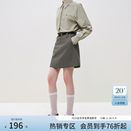 范思藍恩23FS14334a字半身裙女新款秋冬高腰pu皮裙絕美短裙 苔蘚綠 M