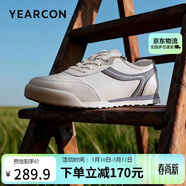 意爾康男鞋春夏透氣免系帶慢跑鞋復古休閑德訓鞋 96189W白/灰40