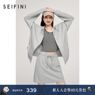 詩(shī)凡黎（‘S EIFINI）詩(shī)凡黎連帽拉鏈寬松休閑衛衣外套女2024秋新款miu風(fēng)套裝顯瘦半裙 夾花灰短外套 155/80A/S