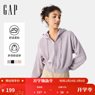 GAP女裝春季款抽繩拉鏈連帽衛衣純色寬松休閑短外套725754 淡紫色 XL (175/92A)亞洲尺碼