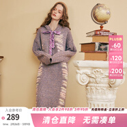 兩三事同頻奏鳴 2025春季新款休閑花色綁帶連帽針織裙寬松連衣裙 粉色 M