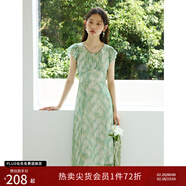 自巧小個(gè)子黑白格紋氣質(zhì)顯瘦度假連衣裙女2024夏裝新款收腰中長(cháng)裙 丁達爾綠 S (3碼)