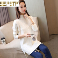 夏典素訂女王（SE.PSTP）加絨/不加絨加厚半高領(lǐng)針織衫秋冬女裝韓版中長(cháng)款毛衣打底衫毛衫 米白色 S