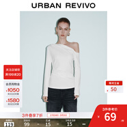 UR秋季新款女裝休閑斜肩領(lǐng)褶皺修身長(cháng)袖T恤UWM450130+ 本白 S