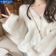 莫代爾針織衫女2026春秋新款薄款白色慵懶風(fēng)毛衣外套時(shí)尚百搭開(kāi)衫 白色 L _建議115-130斤